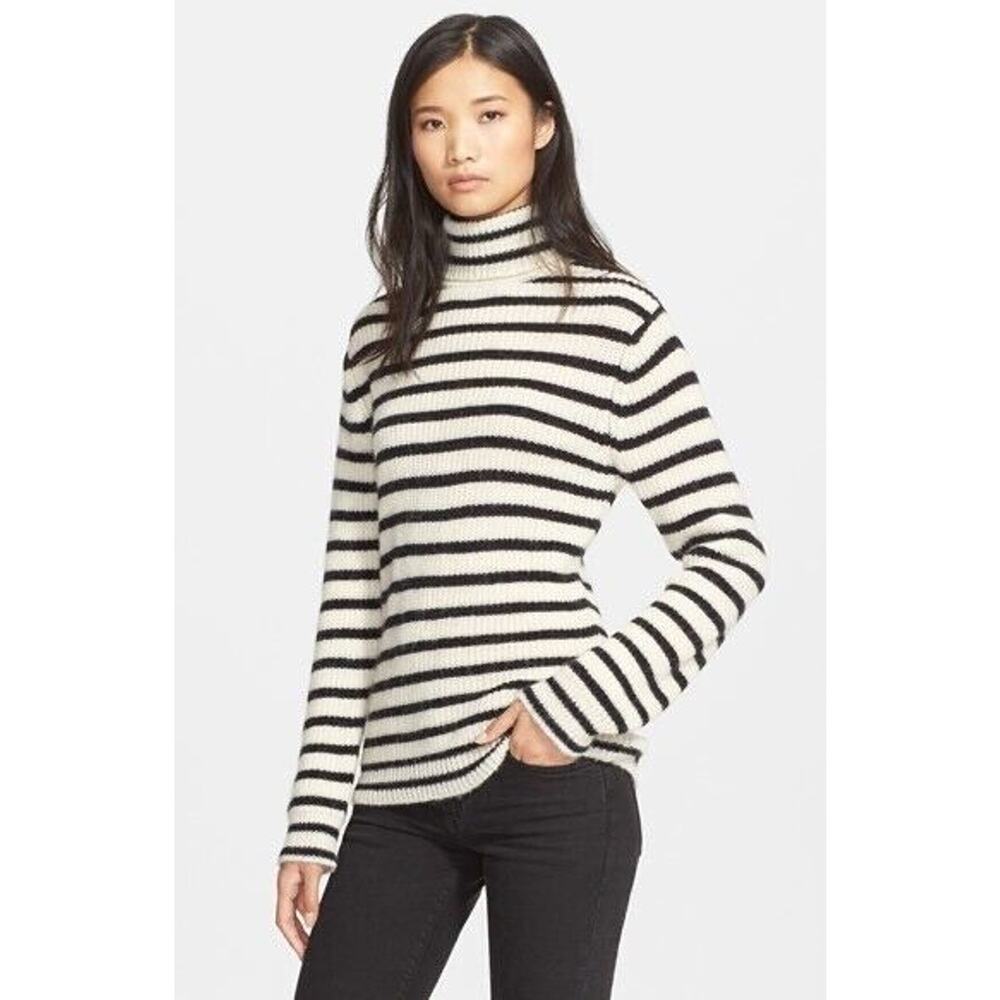IRO Size S Seely Alpaca Wool Knit Turtle Neck Sweater Black White Stripes